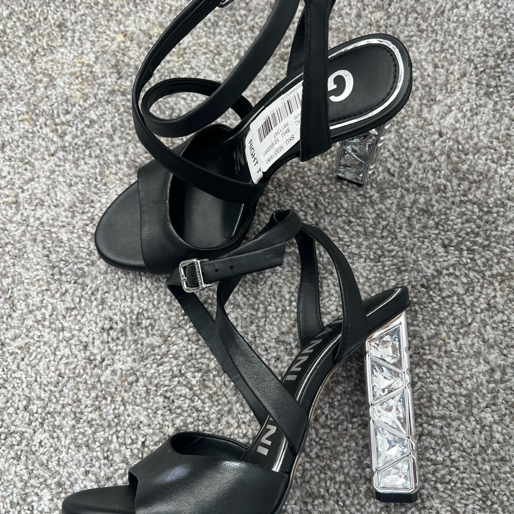 Gianni Bini Black Strappy Heels with Crystal Block - Picture 7 of 7